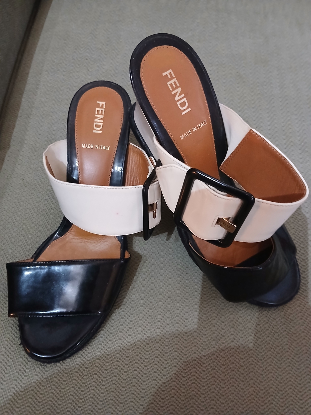 Fendi Vintage Two-Tone Black and White Colorblock Wedge Slide Sandals Size 6